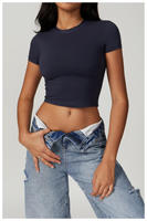 Camisetas cortas de manga corta ajustadas de alta calidad, ropa de algodón ajustada, Tops cortos de verano de Color sólido para mujer