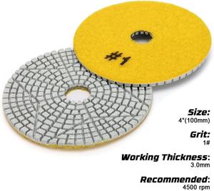 Tampon de <span class=keywords><strong>polissage</strong></span> diamanté flexible JDK 4 pouces 3 étapes pour granit, quartzite, marbre, pierre d'ingénierie, utilisation humide et sèche, 100 mm OEM - Product Image 2