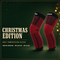 Manchon de compression long pour le genou, personnalisable avec logo, rouge et noir, pour le sport (course, basketball et fitness) - Vente en gros pour Noël