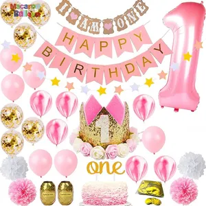 cocomelon thema party dekorationen Suppliers-1. Geburtstag Mädchen Dekorationen Party zubehör Set, Prinzessin First Pink Gold Mädchen Theme Kit mit 1 Jahr Cake Topper Baby Shower Birt