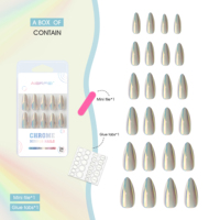 Ongles à presser en ABS prêts à l'emploi, effet miroir chromé, forme amande longue, couleurs assorties, lot de 24 pièces, certifiés CE, couvrance totale, artificiels