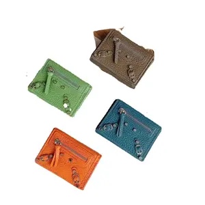 Europe and the United States fashion mini money leather purse women's short thin motorcycle coin wallet three fold wallet clip