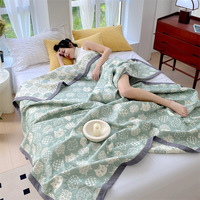 Couverture en gaze de coton imprimée chat mignon, légère, pour l'été, avec texture matelassée, pour canapé, lit, dortoir, cadeau, vente en gros