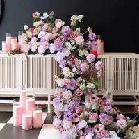 Chemin de table personnalisé en fleurs artificielles violettes pour la décoration de mariage, centre de table pour mariage