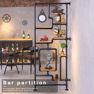 Estante de tubería industrial, divisor de habitación montado en la pared con estantes, estantería de colección de almacenamiento de <span class=keywords><strong>escalera</strong></span> de madera rústica, estante para oficina - Product Image 3