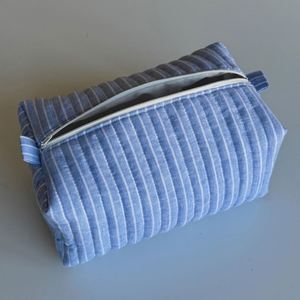 Large Striped Cotton Eco-Friendly Cosmetic Bags Custom Portable Quilted Makeup Organizer Pouch Travel Zipper <b>Storage</b> for - Product Image 4