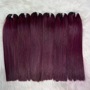 ¡Más Vendido! Extensiones de Cabello Humano Virgen Vietnamita de Doble Trama, Color Borgoña, Liso Natural, en Paquetes - Product Image 1