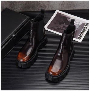 New High Top Black Casual <b>Shoes</b> for Outdoor Short Boots, Men's Thick Soled <b>Height</b> <b>Increasing</b> Motorcycle <b>Shoes</b> - Product Image 3