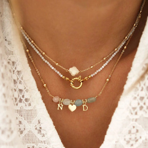 Collar de Piedra Natural de Lujo Personalizado YF8203, Colgante de Amor con Cuentas, Cadena para Clavícula, Chapado en Oro de 18K, Acero Inoxidable Resistente al Agua - Product Image 1