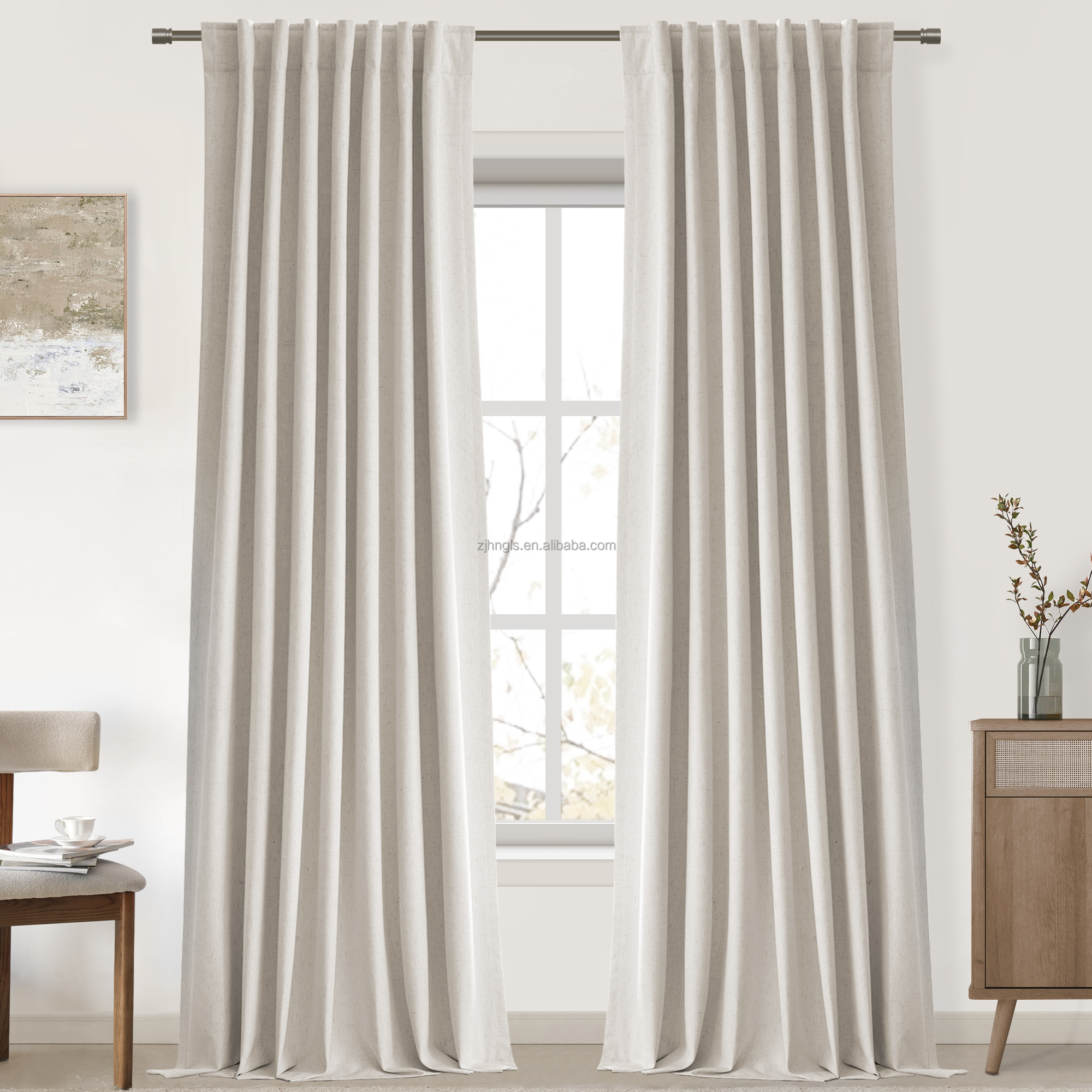 Blackout Curtains & Valances Enhanced Light Control Linen Blend Modern Style Eco-Friendly Waterproof Noise Reducing All-Season