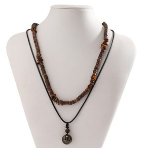 Colar Africano de Pedra Natural de Luxo 2 peças/conjunto para Mulheres, Colar Vintage com Contas de Madeira e Fio de Cera - Product Image 1