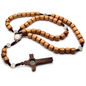 Rosario Católico Religioso Hecho a Mano, Joyería con Crucifijo, Cuentas de Madera, Amuleto de la Virgen María, Colgante de Cruz, Material de Aleación, Inspirado en Jesús - Product Image 5