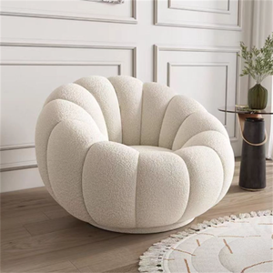 Sillón <span class=keywords><strong>de</strong></span> Salón <span class=keywords><strong>de</strong></span> Diseño Nórdico Moderno, Tapizado en Terciopelo Color Crema con Diseño <span class=keywords><strong>de</strong></span> Calabaza - Product Image 5