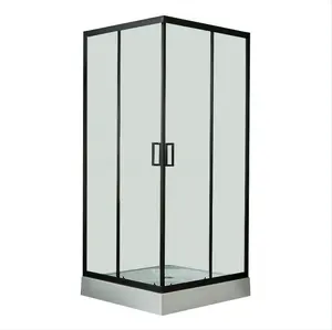Cubo de chuveiro de vidro preto clássico porta deslizante dupla chuveiro de separação seco e molhado fornecedores