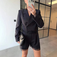 Ensemble blazer sexy en dentelle d'été, ensemble deux pièces, haut et short, costume pour femmes, ensemble court noir
