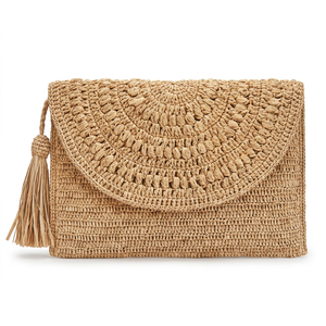 Bolso de Mano Bohemio de Rafia Tejida para Mujer, Bolso de Hombro de Playa con Cierre Magnético, Bolso de Mano para Viajes de Verano - Product Image 2