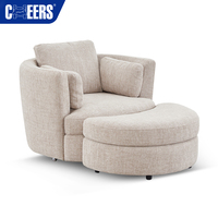 MANWAH CHEERS Fauteuil Rond Moderne en Tissu Crème avec Coussin Rembourré Doux, Chaise de Salon Surdimensionnée avec Ottoman
