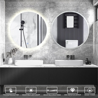 Espejo redondo de decoración de hotel moderno, pantalla de Interruptor táctil montada en la pared personalizada, espejo de baño inteligente con luz Led