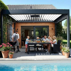 Pergola Bioclimatica Motorizzata da Esterno con Tetto a Lame Orientabili, Gazebo <span class=keywords><strong>in</strong></span> Alluminio Impermeabile Montato a Parete, Tenda Parasole per Patio - Product Image 1