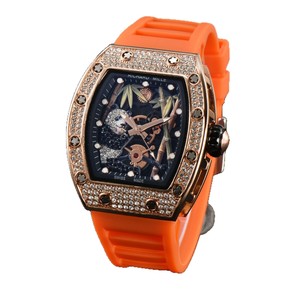 Edgy Contemporary Tonneau Shaped <strong>Rose</strong> <strong>Gold</strong> Plated Pav&eacute; <strong>Set</strong> Crystal Encrusted Skeletonized Dial Vibrant <strong>Watch</strong> - Product Image 5