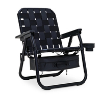 Chaise de camping pliable robuste avec cadre métallique renforcé, dossier tissé respirant et sac isotherme