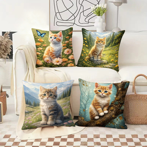 Những chú mèo con đáng yêu trong cảnh quan thiên nhiên tô điểm cho những chiếc gối ôm ấm áp để trang trí ngày lễ. - Product Image 2