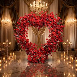 Arco Floral de Seda en Forma de Corazón Rojo Romántico para Propuesta de Matrimonio, Arreglo Floral Artificial, Decoración para Fiesta de San Valentín - Product Image 4