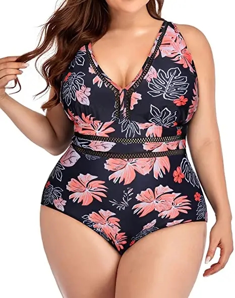Personalizado nuevo más tamaño gran oferta Sexy estampado de una pieza Bikini ropa de playa con cuello en V traje de baño mujeres gordas traje de baño recortado