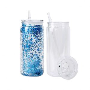 Gobelet à paille en plastique PC à double paroi, écologique et durable, de 16 oz, avec design moderne en forme de globe de neige et de bocal Mason en acrylique, portable, sérigraphié - Product Image 1