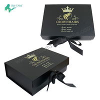 Boîte en papier personnalisée Emballage cadeau avec ruban noir de luxe Boîtes cadeaux d'emballage magnétique Emballage pour ensemble de bonnet en satin pour sac à provisions