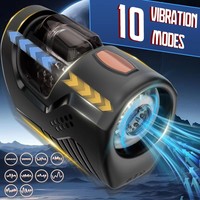 Masturbateur à 10 vibrations, capsule spatiale, entièrement automatique, télescopique, étanche, avec fenêtre transparente, noir, recharge magnétique USB