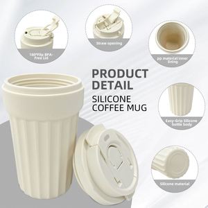 แก้วกาแฟซิลิโคนกันหก 450 มล. 160*95*65 มม. ปลอดสาร BPA ฝาปิดแบบมีรูดูดสองด้าน ดีไซน์เก๋ รับทำโลโก้ตามสั่ง ขายดี เหมาะสำหรับแคมป์ปิ้ง ใช้ได้ทั้งชายหญิง - Product Image 5