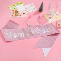 Ensemble d'anniversaire rose pour filles : Couronne, bandeau et écharpe rose, kit diadème et écharpe pour 3ème, 4ème, 5ème anniversaire, accessoires de fête
