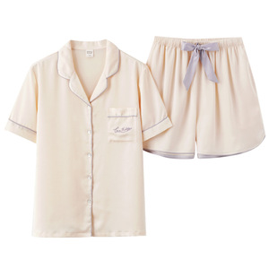Pyjama d'été pour femmes, ensemble 2 pièces, manches courtes et short, <span class=keywords><strong>en</strong></span> soie glacée, sensation de fraîcheur, nouveau style, grande taille - Product Image 5