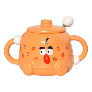 แก้วกาแฟลายการ์ตูนสุดสร้างสรรค์แก้วข้าวโอ๊ตนมสำหรับอาหารเช้ามีที่จับสองอันแก้วที่นำกลับมาใช้ใหม่ได้พร้อมฝาปิดสำหรับเด็ก - Product Image 2