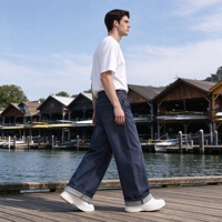 Pantalon en jean large personnalisé pour homme, coupe ample avec fermeture boutonnée, OEM ODM Marque privée Faible MOQ