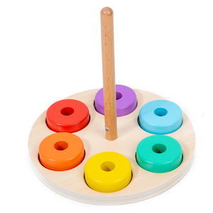 Juguete de Madera con Anillos de Colores, Torre Arcoíris, Juego Educativo de Combinación de Colores, Juguetes Educativos para Bebés, Venta al Por Mayor - Product Image 2