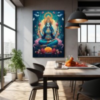Peinture sur toile moderne de luxe représentant la déesse hindoue Lakshmi, impression HD, cadre en alliage d'aluminium, art mural, image pour salon, villa