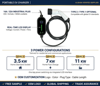 Chargeur EV portable 7KW 32A monophasé Type 2 Niveau 2 EVSE, courant réglable, station de charge EV avec écran LCD pour usage domestique