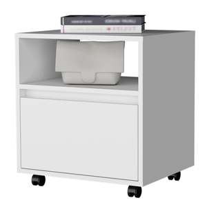 White 1-Drawer Nightstand With <b>Open</b> Shelf And Wheels For Bedroom <b>Storage</b> - Product Image 4