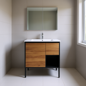 Meuble-lavabo de salle de bain 30 pouces autoportant avec lavabo en gel, tiroirs à fermeture douce et porte, design moderne et contemporain - Product Image 2
