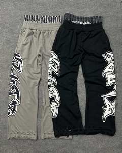 Pantalones de chándal personalizados para hombre, estilo streetwear, con estampado, doble cintura, de tejido grueso, desgastados, holgados, de pierna recta y ancha - Product Image 2