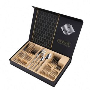 Ensemble de couverts en acier inoxydable 72 pièces, modèle Crown, très vendu, comprenant couteau à steak, fourchette et cuillère 1010, vaisselle réutilisable avec coffret cadeau transfrontalier - Product Image 3