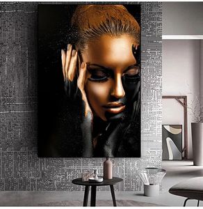 Impresiones en lienzo de estilo escandinavo <span class=keywords><strong>para</strong></span> sala de estar, cuadro de arte africano de oro negro <span class=keywords><strong>para</strong></span> pared de mujer, carteles, pintura al óleo - Product Image 3