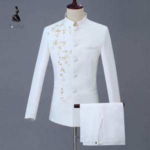 Conjunto de 2 Peças com Bordado Dourado para Homens, Blazer e Calças Tradicionais Chinesas, Traje <span class=keywords><strong>Formal</strong></span> - Product Image 4