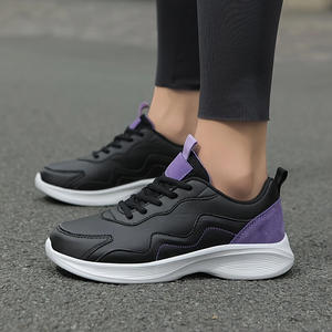 Zapatillas Deportivas Blancas para Mujer, Tacón Bajo, Parte Superior de PU, Diseño de Bloques de Color, Calzado Deportivo Informal para Correr, Gimnasio, Bádminton - Product Image 3