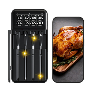 Thermomètres numériques <span class=keywords><strong>sans</strong></span> <span class=keywords><strong>fil</strong></span> intelligents rechargeables 820FT avec 4 sondes et graphiques pour cuisine, barbecue, four, fumoir, rôtissoire - Product Image 1