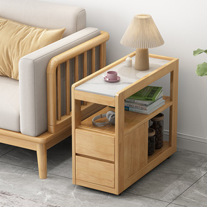 Nordic Solid Wood <b>Side</b> <b>Table</b> Faux Marble Top With Storage <b>Drawers</b> For Living Room Sofa Cabinet Coffee <b>Table</b> - Product Image 2