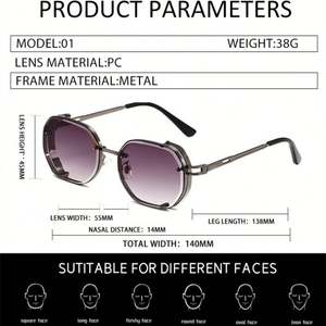 Gafas de Sol Retro Cuadradas Punk de Moda 2025 con Logotipo Personalizado, Lentes Degradadas UV400, Gafas de Sol Steampunk de Aleación para Hombre y Mujer - Product Image 5