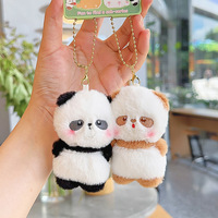 Porte-clés en peluche magnétique assorti, motif chat et ours en peluche mignons, avec autocollant mignon, petit animal, pendentif pour sac à dos d'enfant
